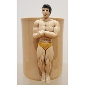 1978 Enesco Bodybuilder Muscle-Man Weightlifter Mug Brown 5"